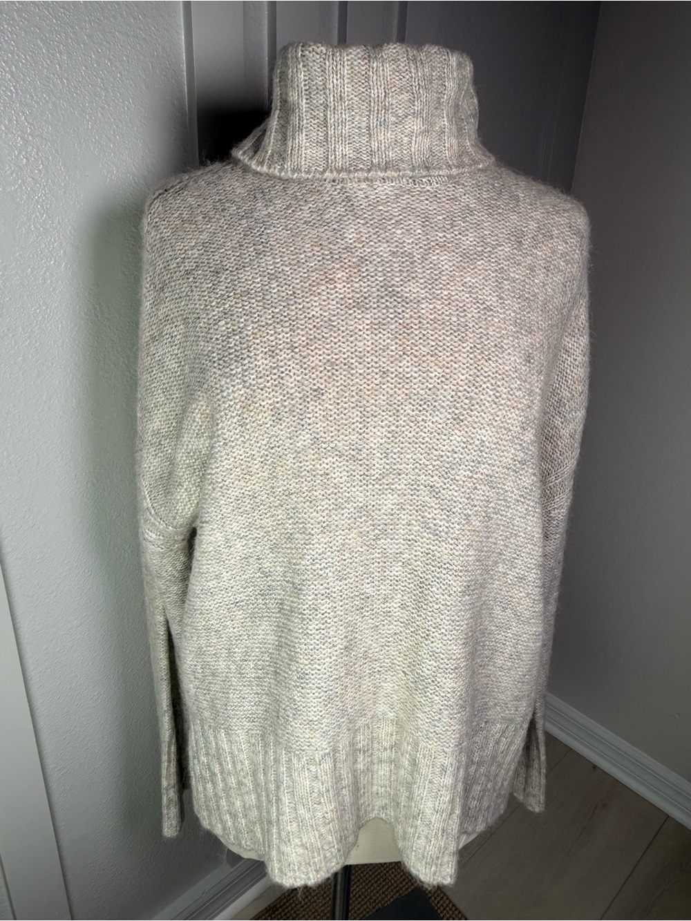 Marled Reunited Clothing XL Turtleneck Sweater Beige Knit Cozy Oversized Pullove - Picture 3 of 15